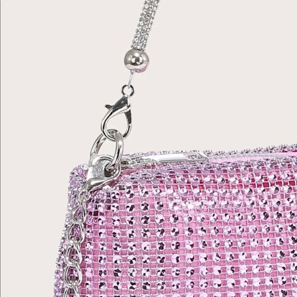Pink Rhinestone Evening Party Clutch Prom Bag Purse - NEW - Picture 5 of 6